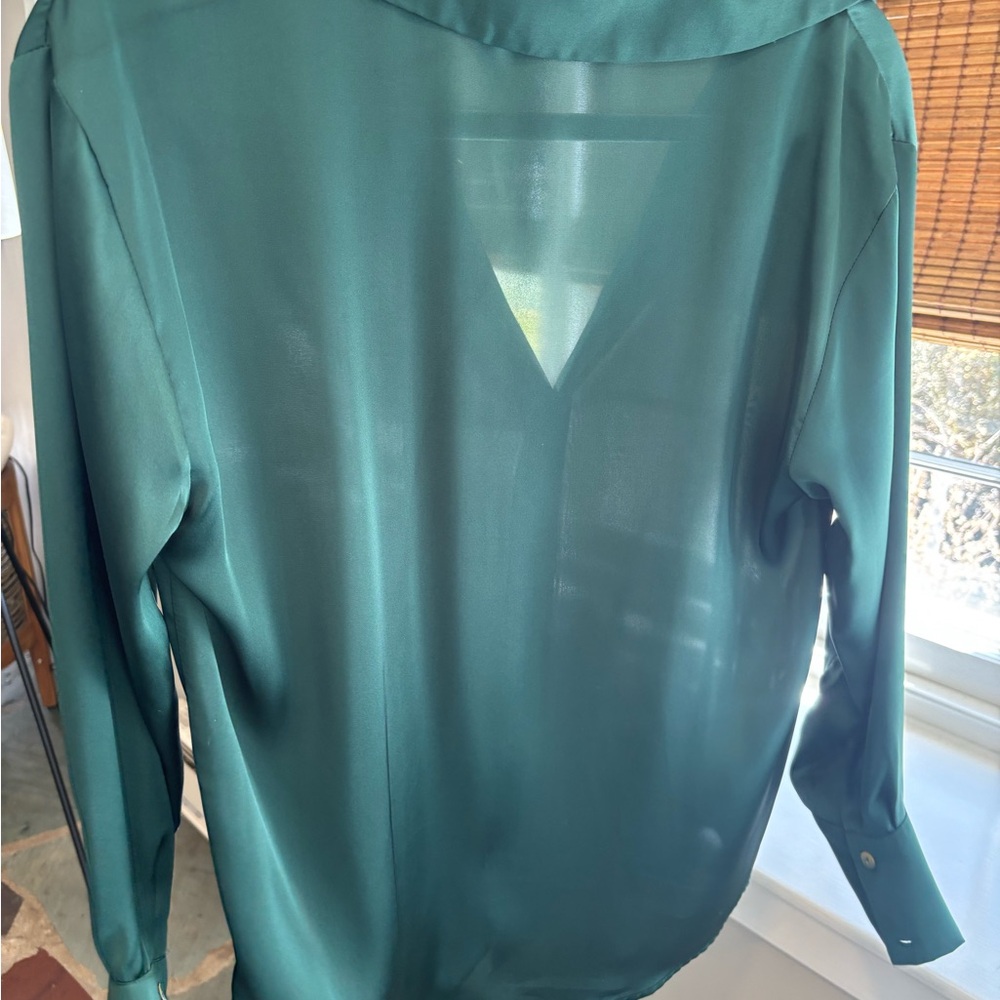 Zara Teal Button-Down Collared Blouse - image 3